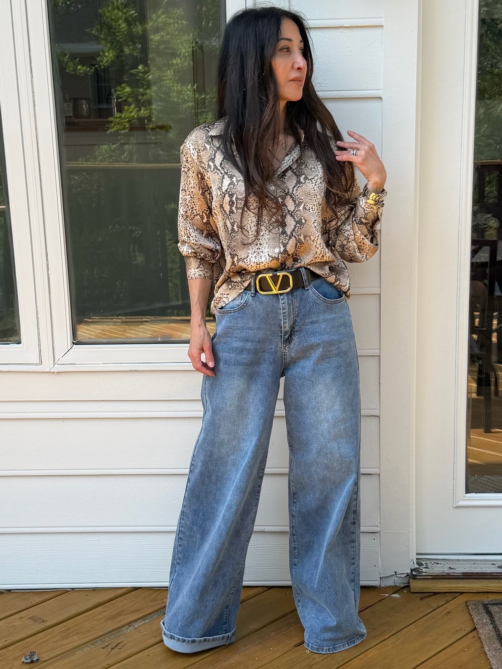 FROM PARIS FRANCE Boho snakeskin print blouse